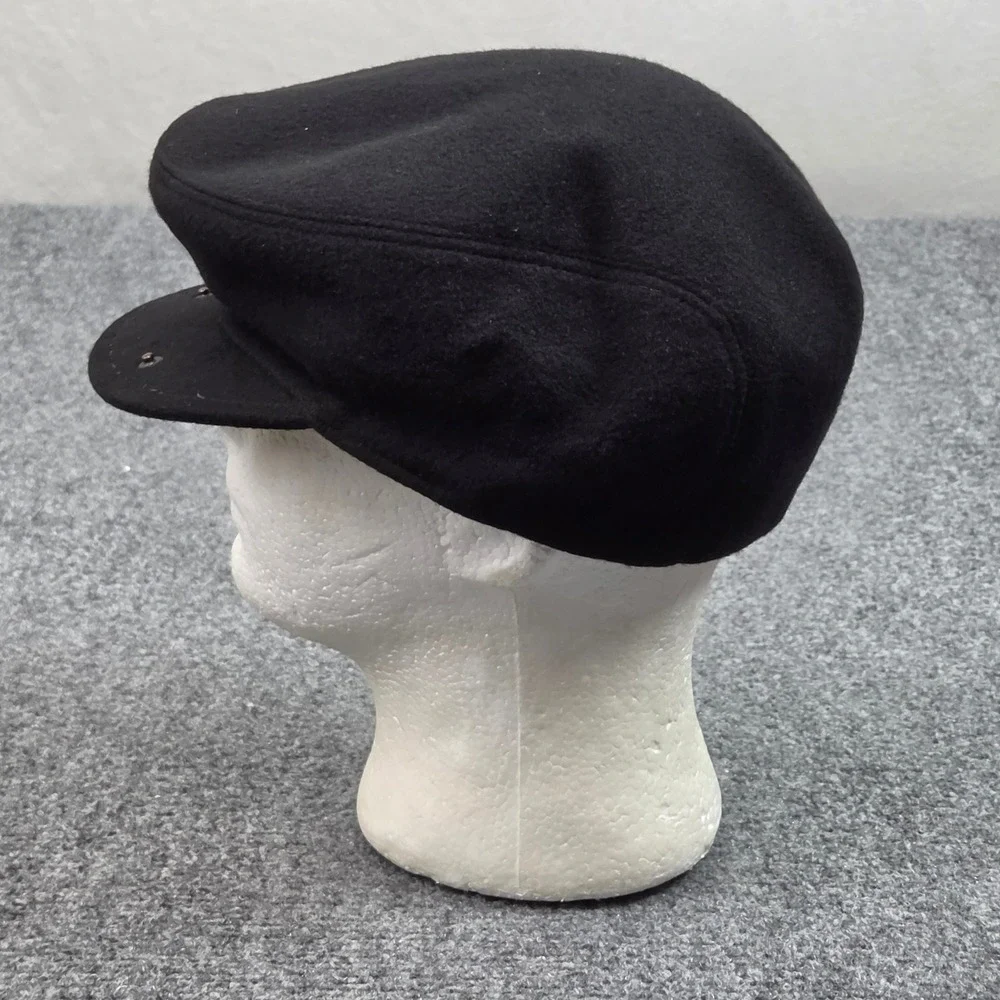 Italian Newsboy Hat 100% Cashmere Mens 7 3/8 Black Flat Cap Driver Hat Old Money